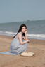 南木熊挂脖吊带连衣裙女2026新款清冷感海边度假风显瘦无袖v领薄纱长裙 蓝色挂脖连衣裙 L 【105-115斤】 实拍图
