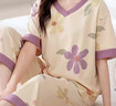宜而爽【100%纯棉】女士睡衣女夏季V领短袖家居服套装送妈妈礼物 实拍图