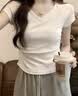 拉夏贝尔v领短袖t恤女夏季新款修身正肩显瘦小个子辣妹短款上衣 白色M 实拍图