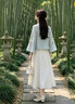 丹珠娜（DanZhuNa）新中式连衣裙女装2026夏季新款国风套装穿搭绝美汉服改良版长裙子 蓝色上衣+白色裙子 M 实拍图
