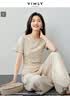 梵希蔓松弛感T恤套装女2025年夏季上衣显瘦阔腿裤休闲两件套 卡其色  S  实拍图