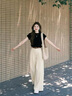 欧迪惠（Oudihui）休闲裤女装夏季2026新款显瘦穿搭短袖衣服运动工装阔腿裤子女套装 上衣+裤子【配腰带】 S 【建议80-95斤】 实拍图