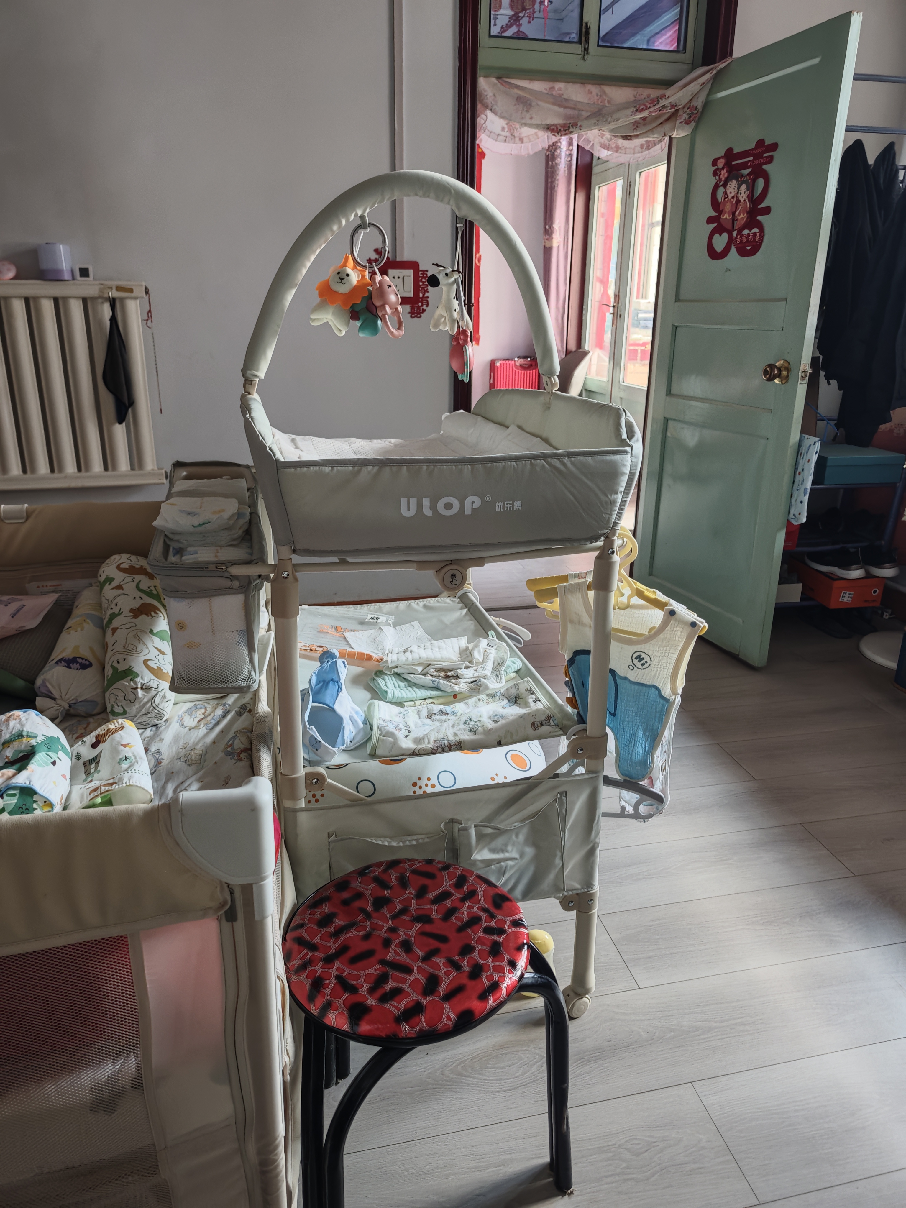 优乐博（ULOP）尿布台婴儿换尿布台护理台可折叠多功能婴儿换尿布操作台高低可调 婴儿用品多功能尿布台-豪华款绿 实拍图