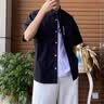 花花公子（PLAYBOY）衬衫男士短袖夏季宽松大码冰丝黑色外套青年潮流休闲衬衣 21017/C351黑色【短袖】 2XL 实拍图