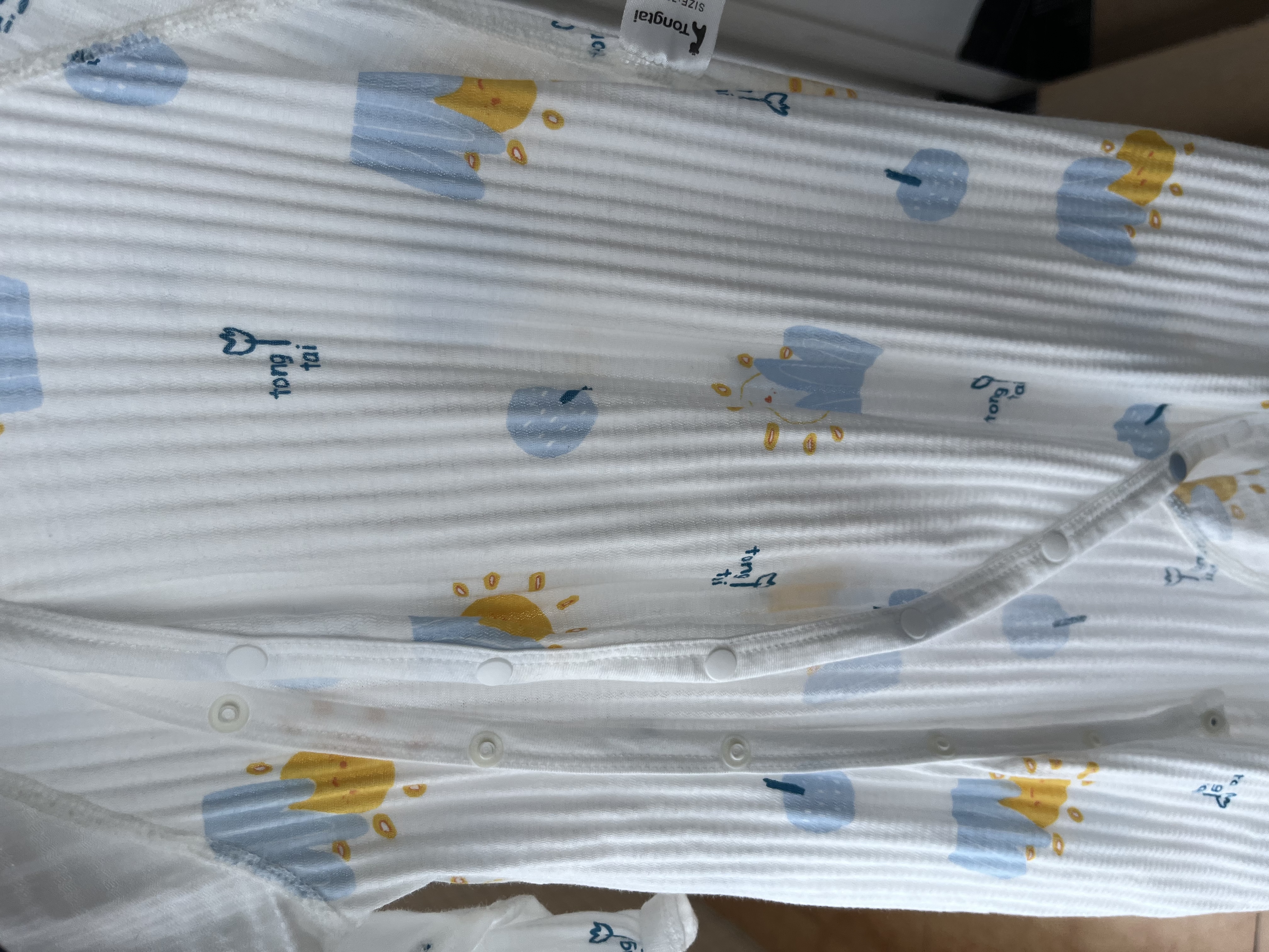 童泰（TONGTAI）婴儿连体衣夏薄款纯棉男女宝宝衣服无骨哈衣提花爬服蓝色73cm 实拍图