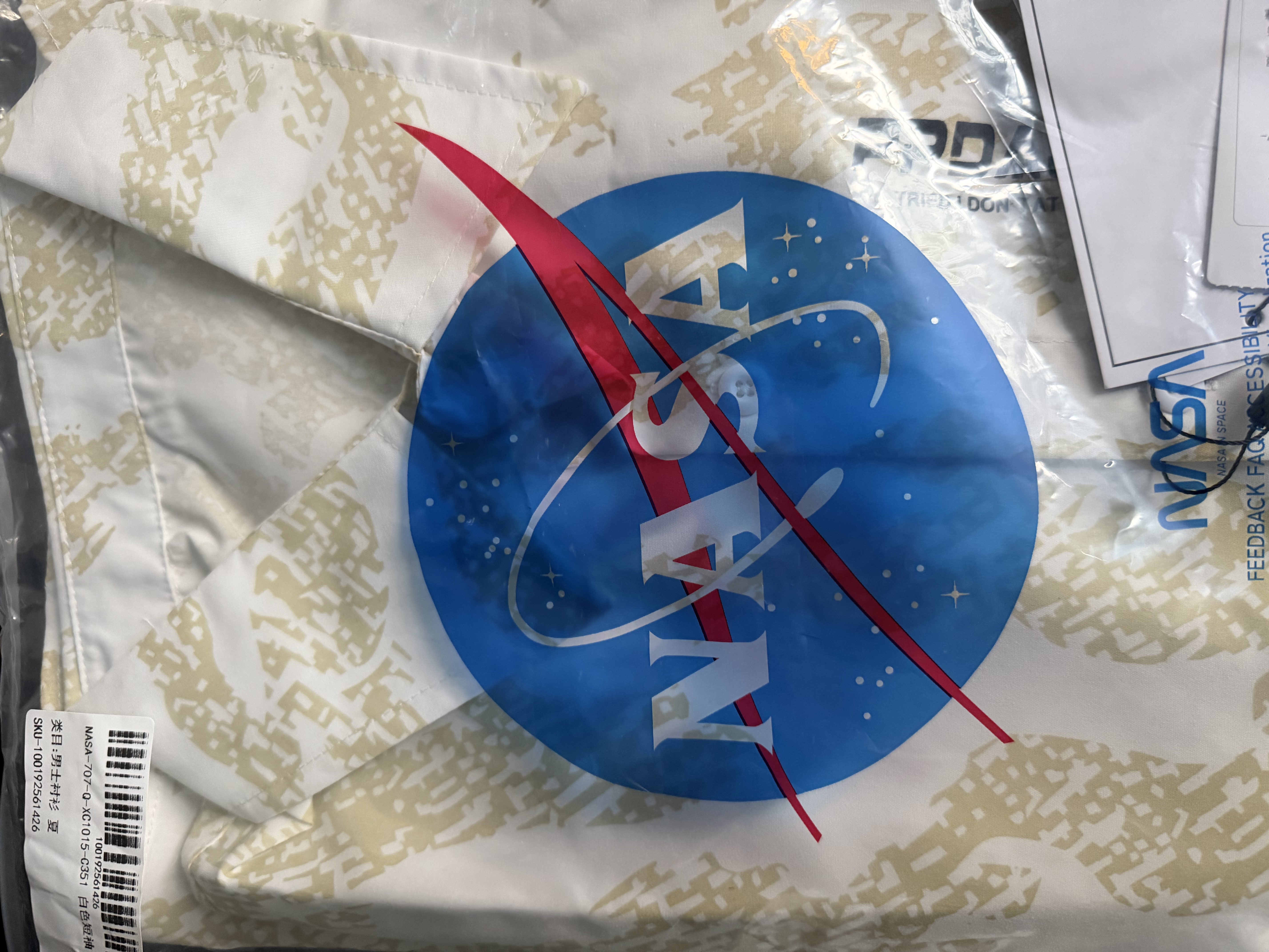 NASA MARVEL短袖衬衫男夏翻领衬衣休闲服半袖男士外套宽松上衣 白色短袖 L 实拍图