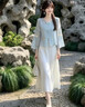 丹珠娜（DanZhuNa）新中式连衣裙女装2026夏季新款国风套装穿搭绝美汉服改良版长裙子 蓝色上衣+白色裙子 M 实拍图