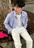 NEW OR MODE长袖衬衫男士宽松竖条纹休闲上衣外套潮牌cityboy港风日系衬衣男 浅蓝色 XL (建议135-155斤) 实拍图