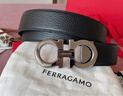 菲拉格慕（Ferragamo）腰带男士商务双面板扣皮带牛皮 3.5CM宽 圣诞礼物 送男友礼盒装 咖黑色/枪灰扣675542-689112 实拍图