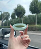 行芳 水润冰种翡玉手镯圆条玉镯晴水飘花缅甸玉手镯翡翠处理镯子女款 内径57-58mm 实拍图