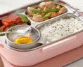 九阳饭盒316L不锈钢餐盒便当盒小学生上班族餐盘4格大容量1.5L 保温袋+餐具+汤碗丨WT501粉1.5L 实拍图