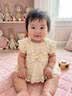 兰咖小熊（Lan Ka xiao xiong）兰咖小熊婴幼儿宝宝爬爬服外出服女孩洋气连衣裙宝宝公主裙子纱裙 栀子花开-法式蕾丝婴儿连衣裙 含帽子 66cm （0-6个月宝宝） 实拍图