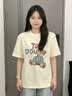 一寸相思纯棉杏色短袖t恤女2026新款爆款夏季时尚小熊卡通印花上衣体恤潮 杏色-疑问小熊 XL (125-145斤） 实拍图