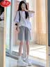 浪莎天丝牛仔短裤女夏季薄款小个子高腰宽松显瘦休闲百搭阔腿五分中裤 浅蓝色 L （建议120-135斤） 实拍图