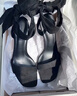 CHARLES&KEITH一字带缎面蝴蝶结绑带高跟凉鞋子女鞋生日礼物送女友CK1-61720177 BLACK TEXTURED黑色纹理 37 实拍图