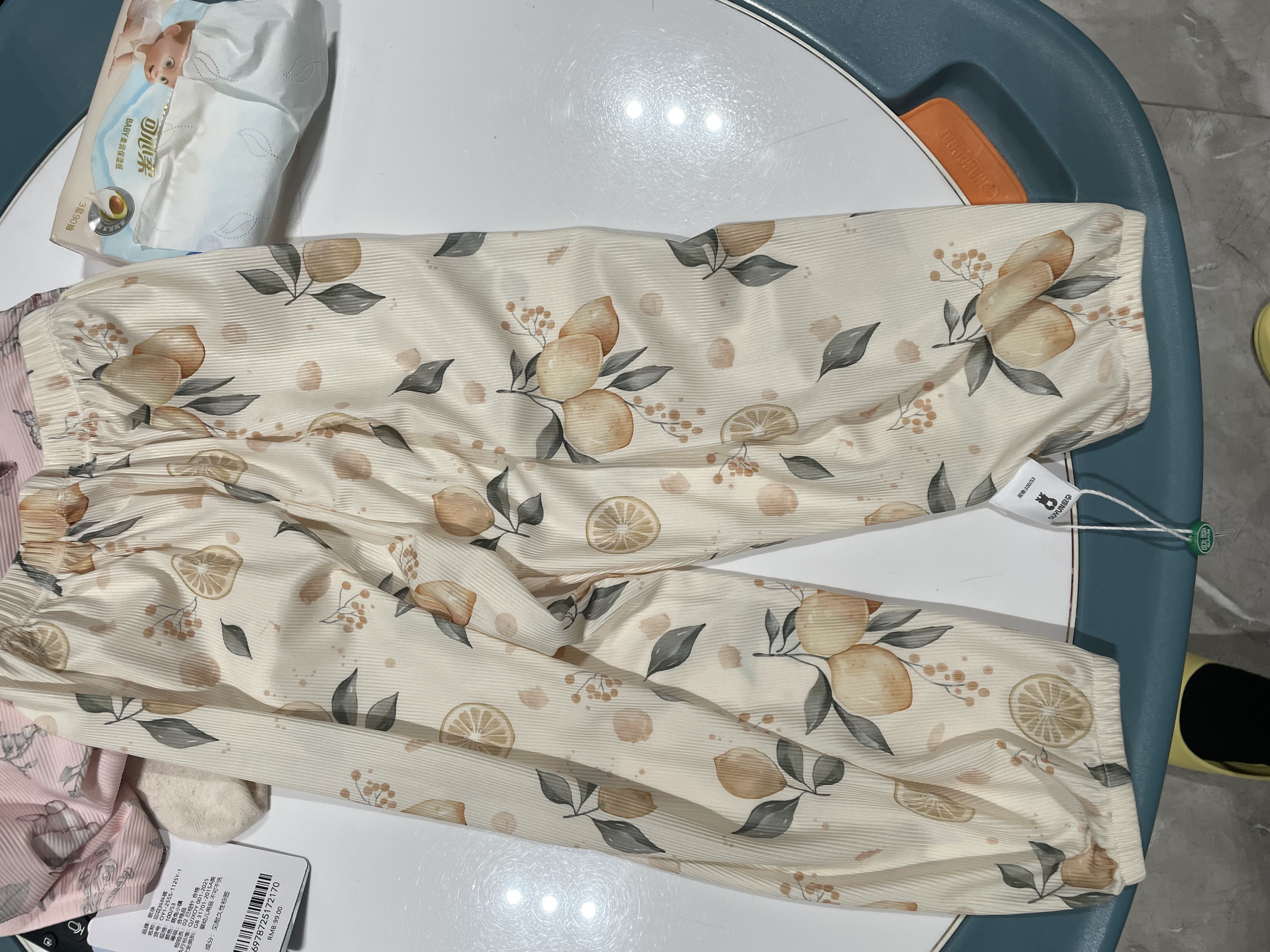 欧孕（OUYUN）儿童防蚊裤夏季薄款宝宝裤子男童女童抖抖裤婴儿童装休闲长裤 萌兔小镇+海盐柠檬 100 cm 实拍图