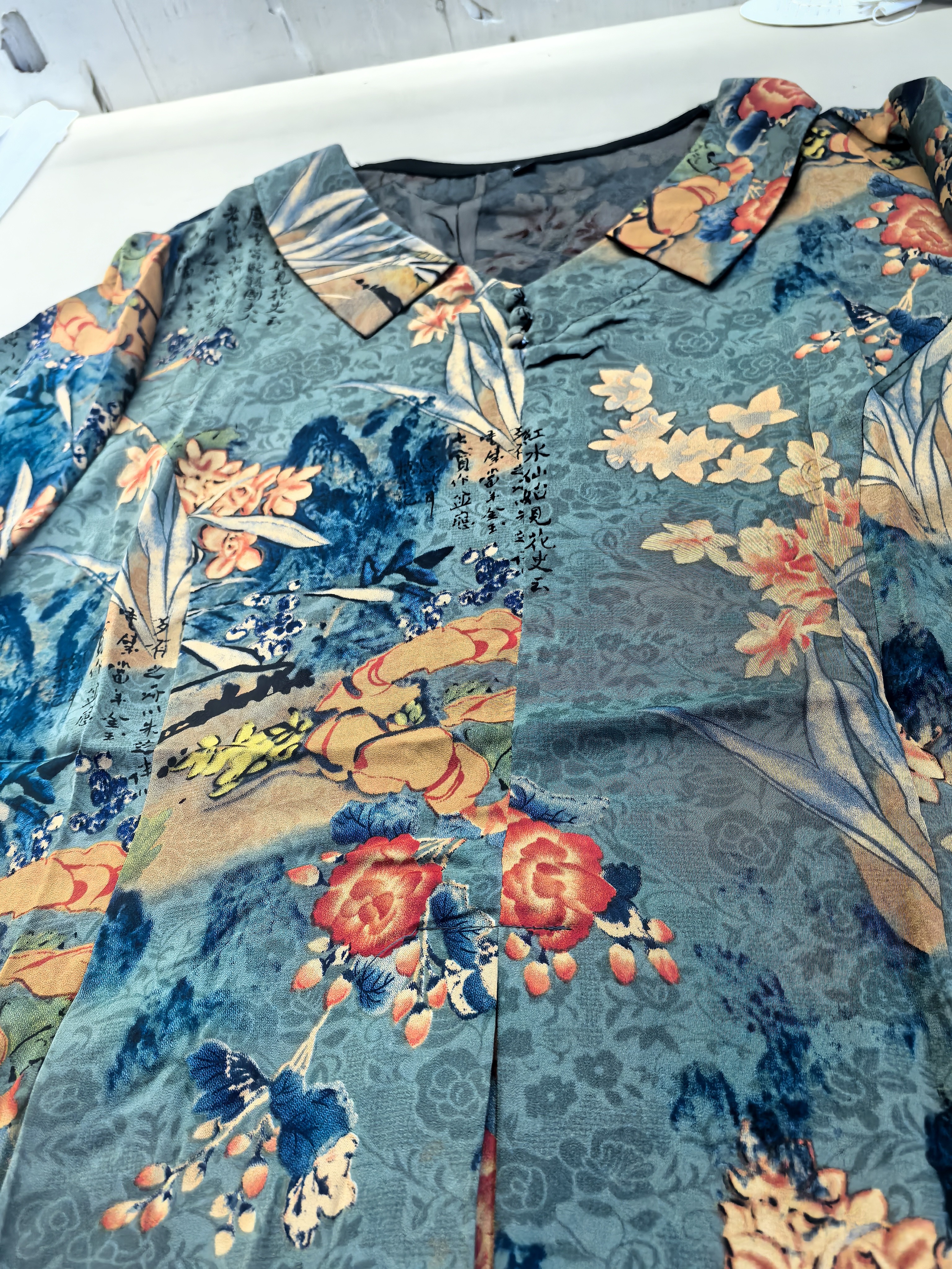 梵花秀中老年女装洋气上衣新中式妈妈装套装时尚冰丝短袖小衫新款上衣 蓝色 单上衣 2XL 建议穿90-100斤 实拍图
