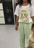 巴布豆（BOBDOG）童装女童套装2026新款儿童多巴胺纯棉短袖女宝夏装防蚊裤白+绿150 实拍图
