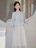 丹珠娜（DanZhuNa）新中式连衣裙女装2026夏季新款国风套装穿搭绝美汉服改良版长裙子 蓝色上衣+白色裙子 M 实拍图