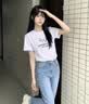 短袖t恤女士2026夏季新款韩版宽松百搭显瘦印花上衣圆领打底衫QP 短T-中间树枝交叉白色 L 实拍图