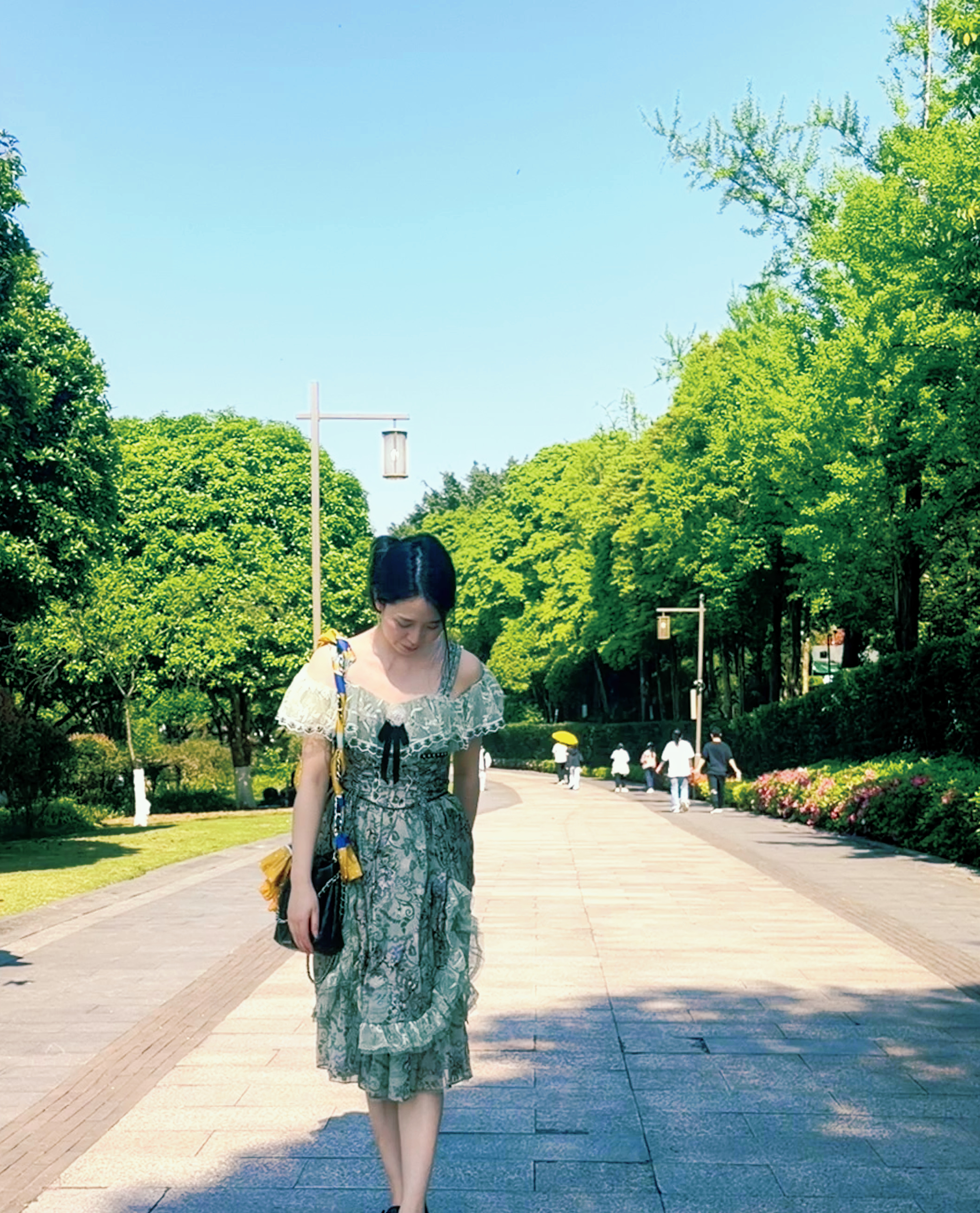 LULUALWAYS华服系列-窈窕淑女25夏季新款法式复古公主露肩连衣裙 绿色 S 实拍图