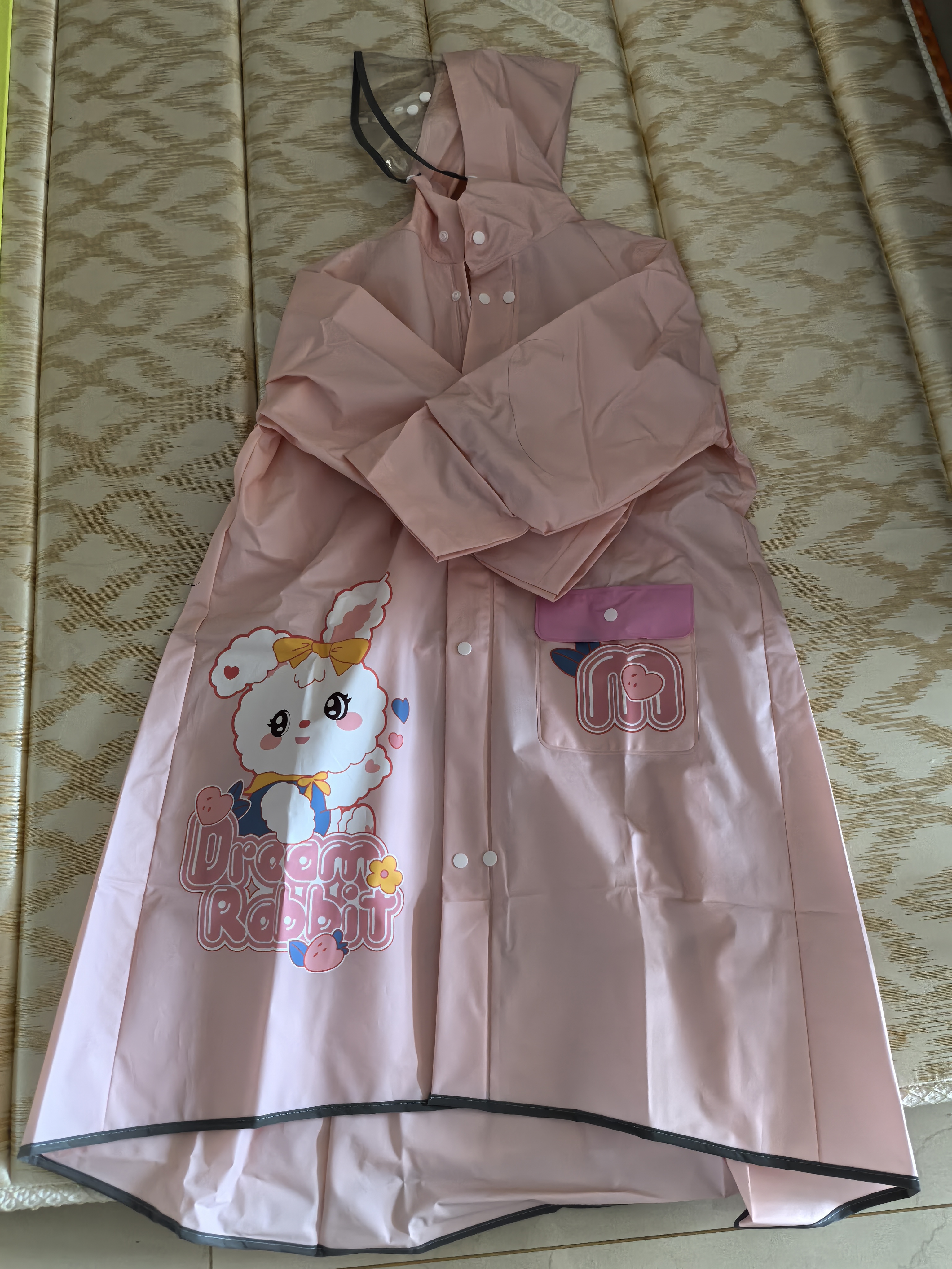 牧萌儿童雨衣带书包位男女童加长全身学生雨披 粉兔子拉链款 2XL 实拍图