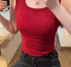 莫代尔酒红色u型美背自带胸垫背心女夏季内搭无袖t恤外穿辣妹短款上衣 实拍图