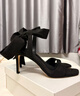 CHARLES&KEITH一字带缎面蝴蝶结绑带高跟凉鞋子女鞋生日礼物送女友CK1-61720177 BLACK TEXTURED黑色纹理 38 实拍图