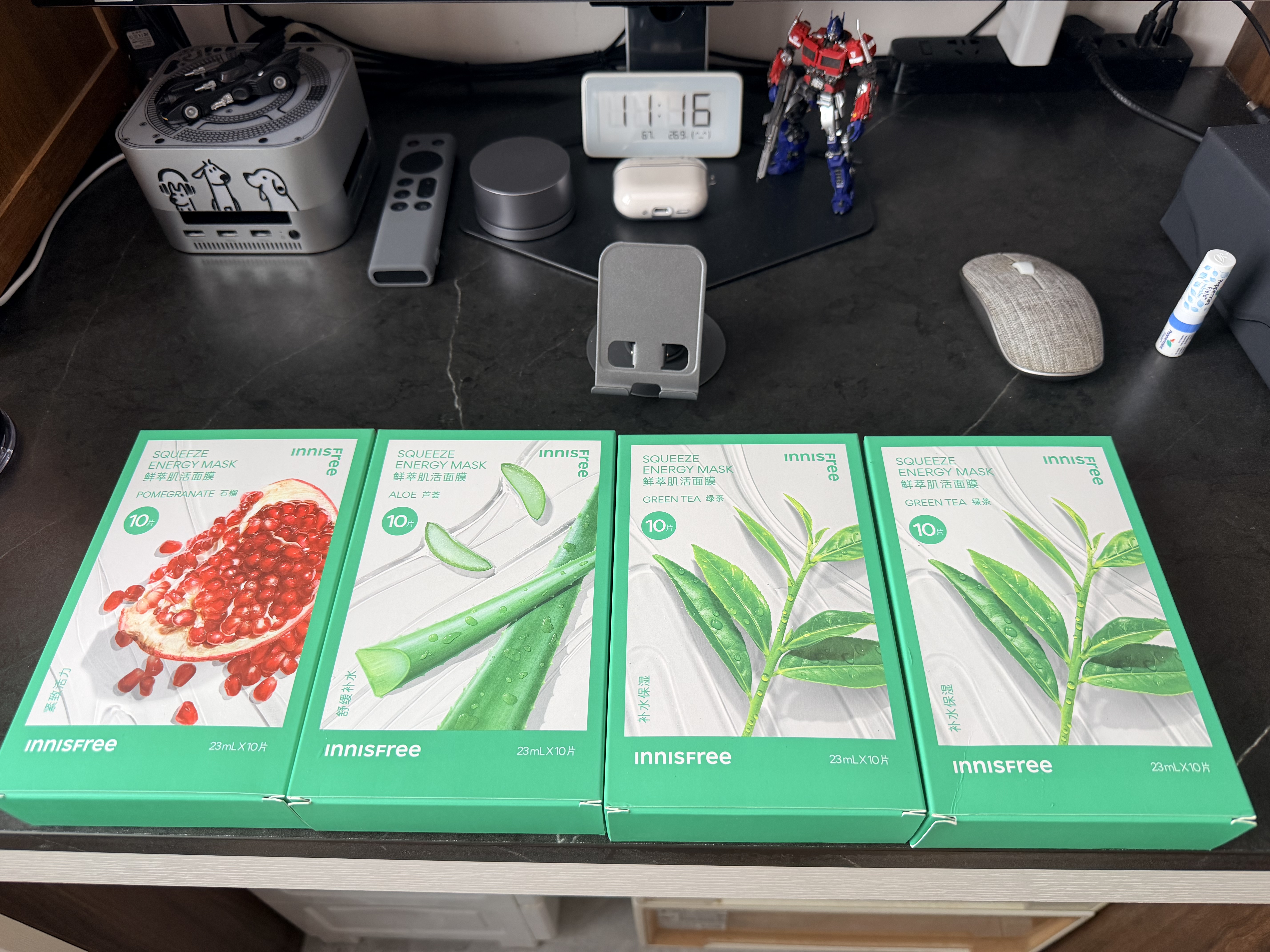 悦诗风吟（innisfree）绿茶面膜*2石榴面膜*1芦荟面膜*1面膜套装 实拍图