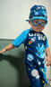 李宁（LI-NING）儿童泳衣男童卡通印花连体冲浪服温泉泳衣泳镜泳帽套装906蓝色120 实拍图