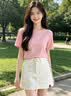 拉夏贝尔提臀牛仔短裙女夏季新款双扣开叉立体花朵装饰百搭半身裙 白色 L 实拍图