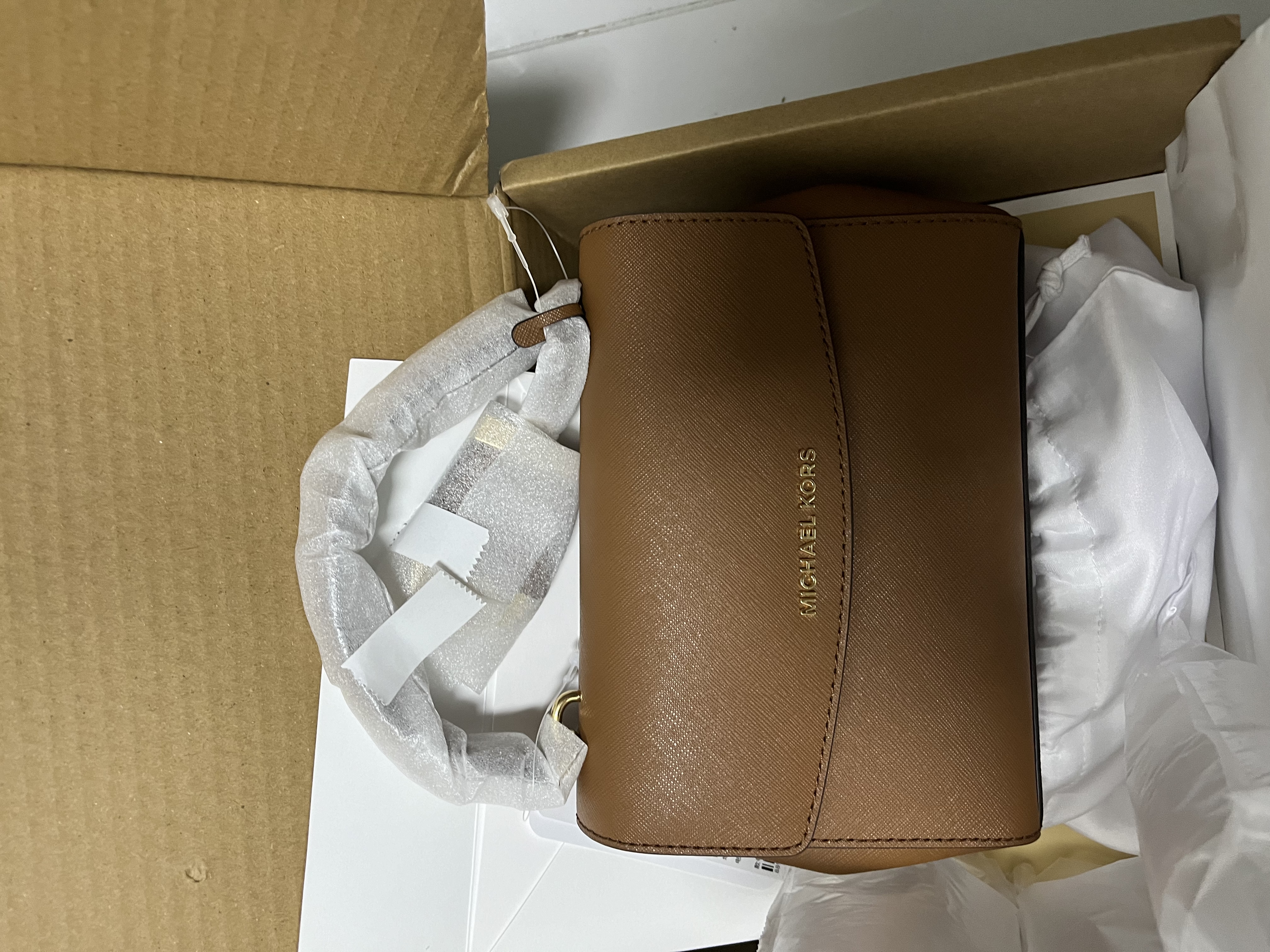 MICHAEL KORS迈克高仕MK Ava 超小号迷你皮质手提包斜挎包女包 牛皮棕 230 迷你 实拍图