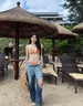 恬饰泳衣女比基尼橘色条纹新款辣妹沙滩度假温泉性感纯欲显瘦三件套 桔色条纹【三件套】 均码 【建议80-115斤】 实拍图