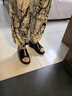 品牌真皮坡跟拖鞋女2025新款厚底一字拖夏季外穿轻便妈妈凉拖鞋 黑色 35 实拍图