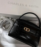 CHARLES&KEITH鳄鱼纹凯莉包手提斜挎婚包包女包生日礼物送女友CK2-50270880-1 Black黑色 S 实拍图