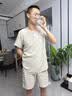 猫人（MiiOW）男士睡衣100纯棉新疆棉纱2026新款夏季短袖长裤两件套薄款家居服 杏色/推荐款 【粗感棉纱舒适安心】 L 【推荐体重120-140】 实拍图