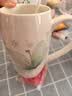 后海700ML大容量马克杯带盖骨瓷喝水杯子办公室茶杯女陶瓷水杯有盖的 腰鼓杯-天香百合绿[700ML可微波] 实拍图