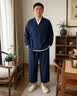 花花公子（PLAYBOY）春夏季中国风汉服男古风茶服禅意道士袍外套居士服七分袖长衫长袍 深蓝色（上衣+裤子） M 晒单实拍图