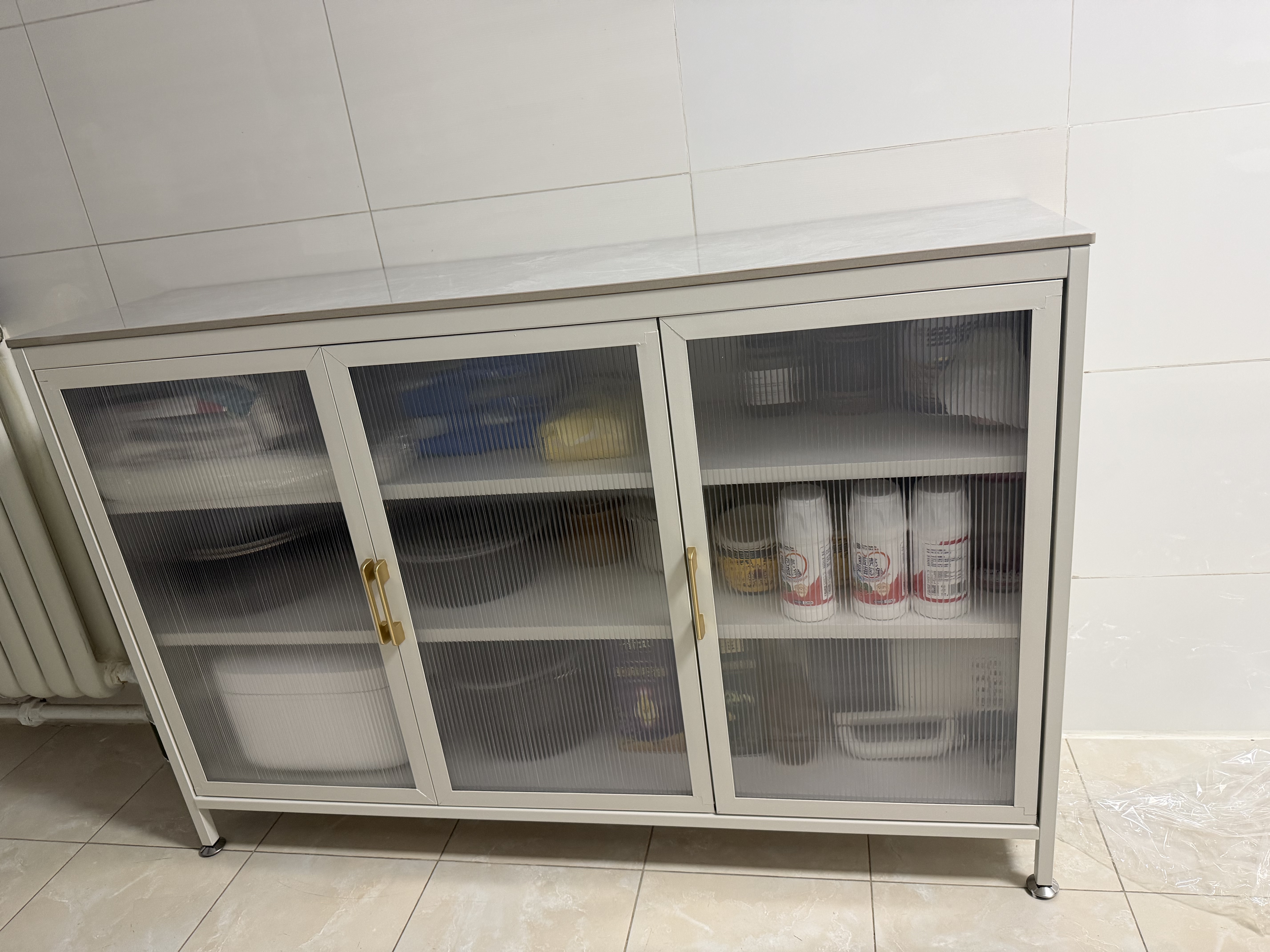 帅仕（shuaishi）厨房用具置物架落地岩板窄边收纳柜储物柜餐边橱柜碗柜锅微波炉架 岩板白4层【深30长120】免螺丝速装+一体支架 实拍图