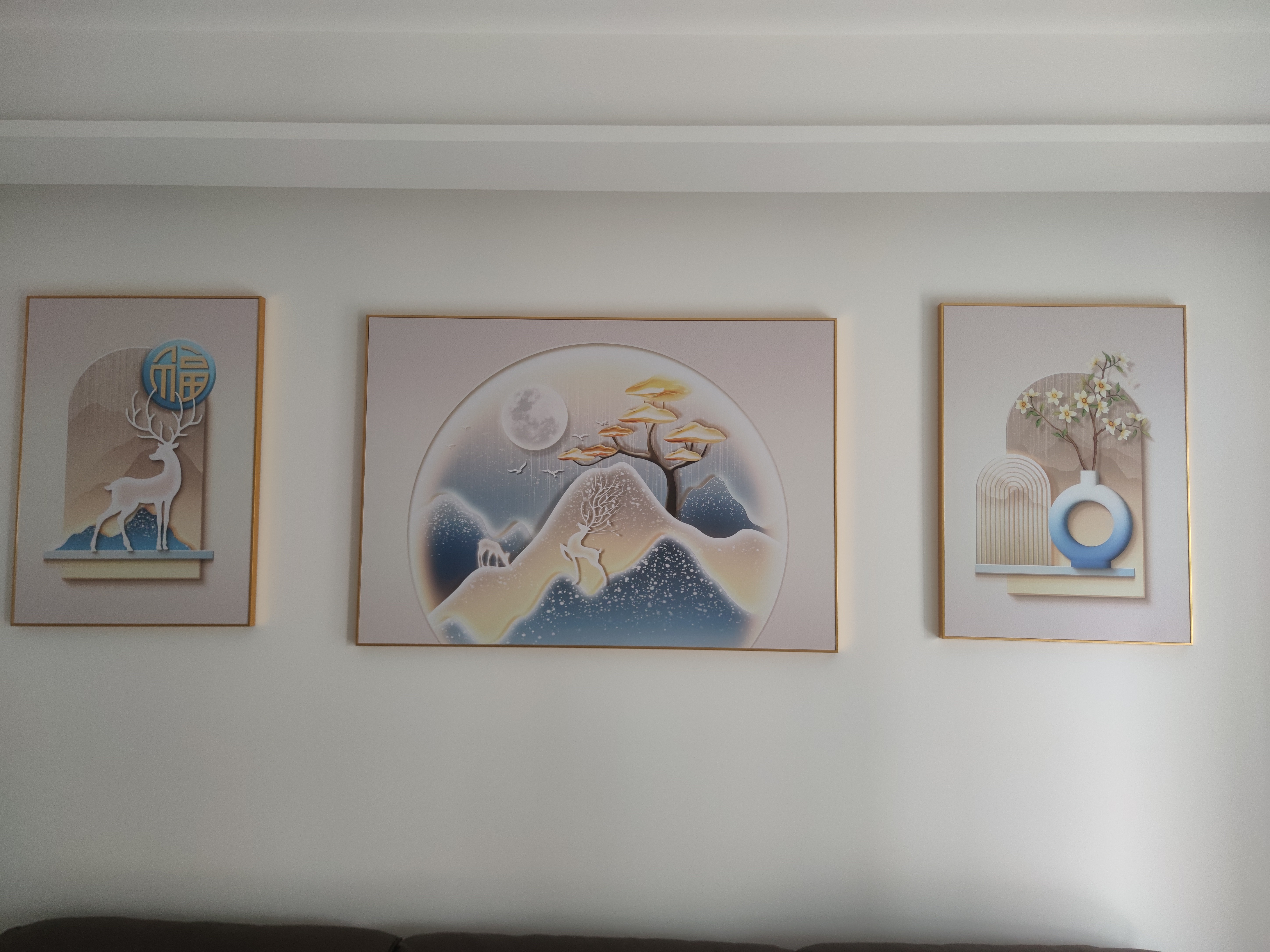 猫九酱轻奢福鹿客厅装饰画挂画高级感沙发背景墙挂画简约大气三联壁画 实拍图