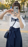 欧迪惠法式连衣裙女装2026年夏季新款小香风套装裙显瘦衣服裙子女中长款 蓝白 M 【建议98-110斤】 实拍图