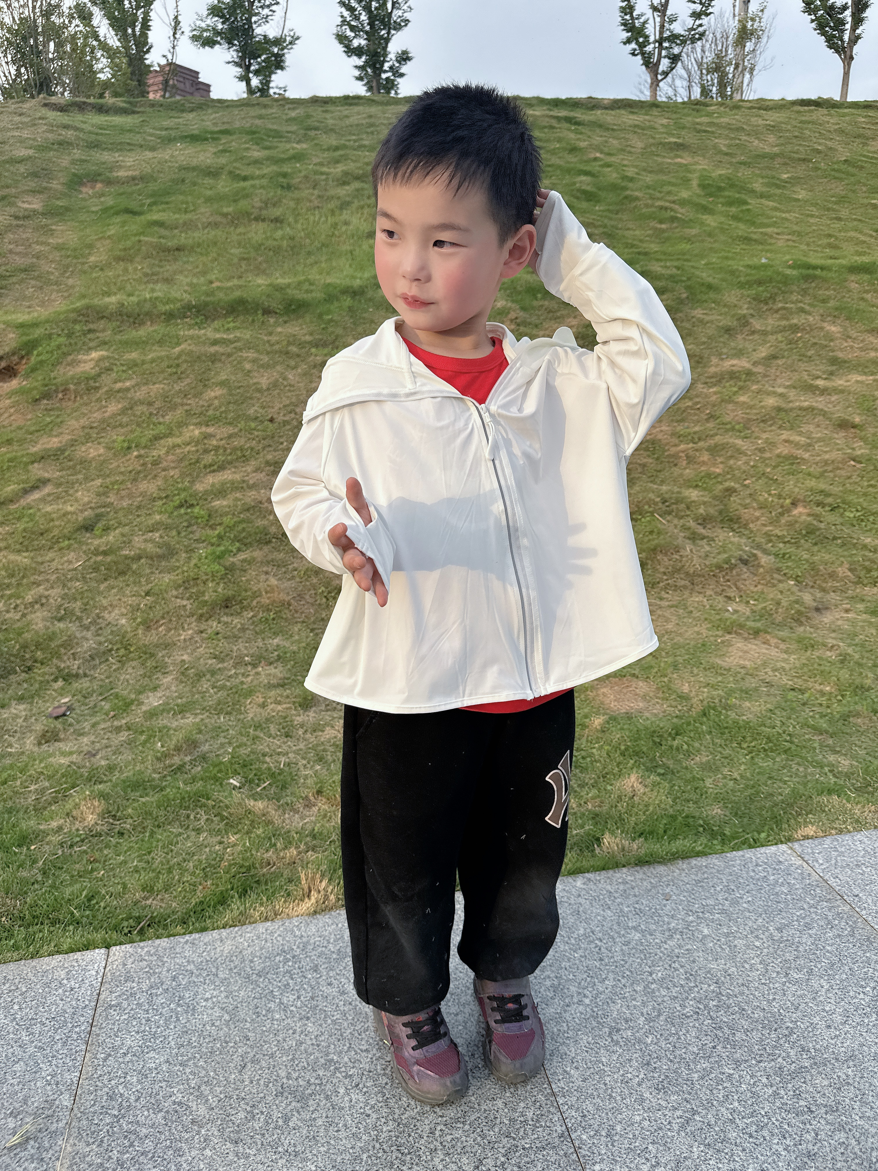牧萌儿童防晒衣凉感透气防紫外线男童女童夏季薄款防晒衣 荔枝白 L 实拍图