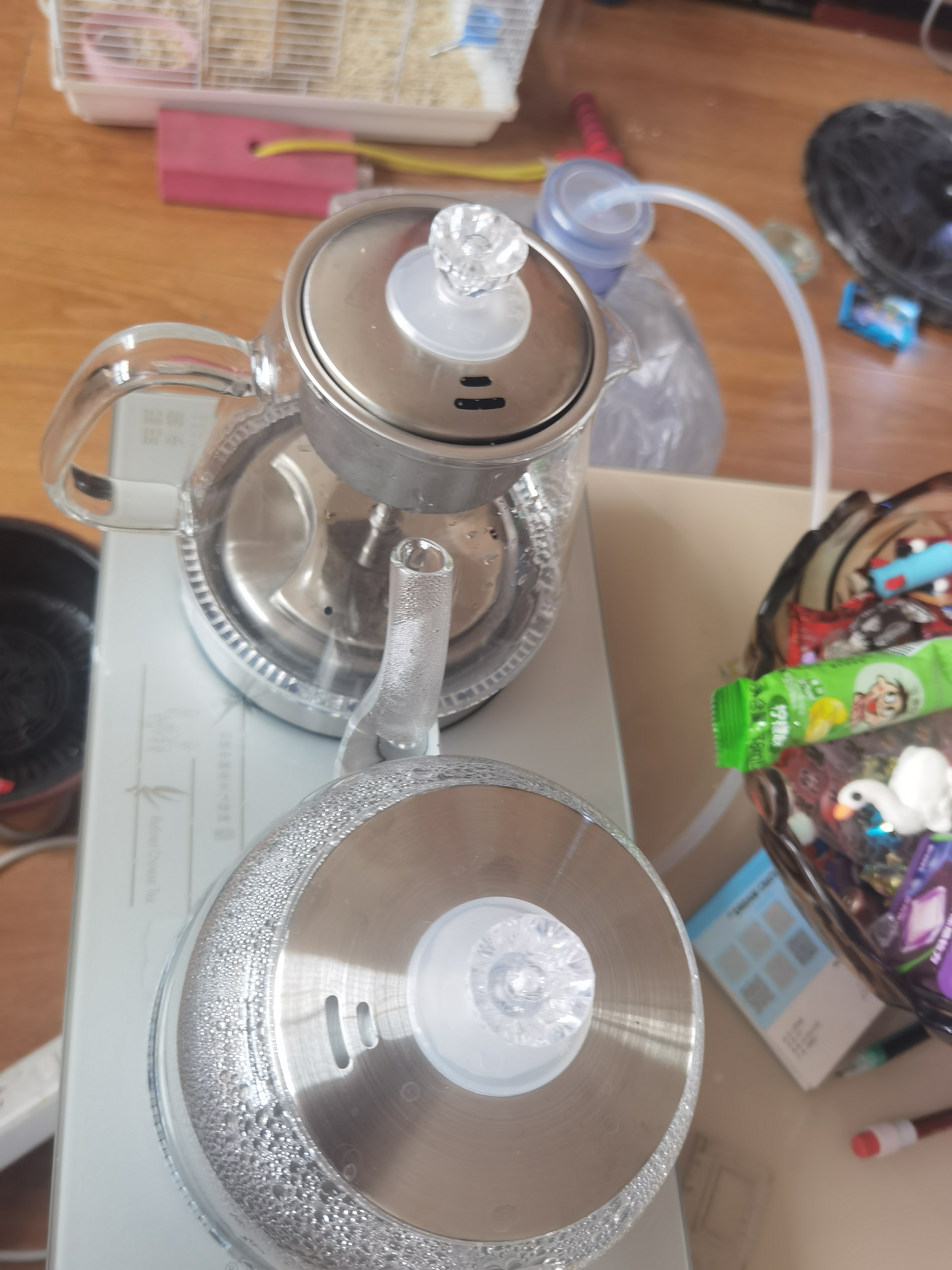 茶会友全自动上水电热水壶 茶台烧水壶 电茶壶煮泡茶家用办公一体茶桌嵌入式茶具电茶炉套装 1L 轻奢银-底部上水蒸茶款（37*20cm） 实拍图
