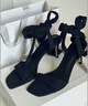 CHARLES&KEITH一字带缎面蝴蝶结绑带高跟凉鞋子女鞋生日礼物送女友CK1-61720177 BLACK TEXTURED黑色纹理 37 实拍图