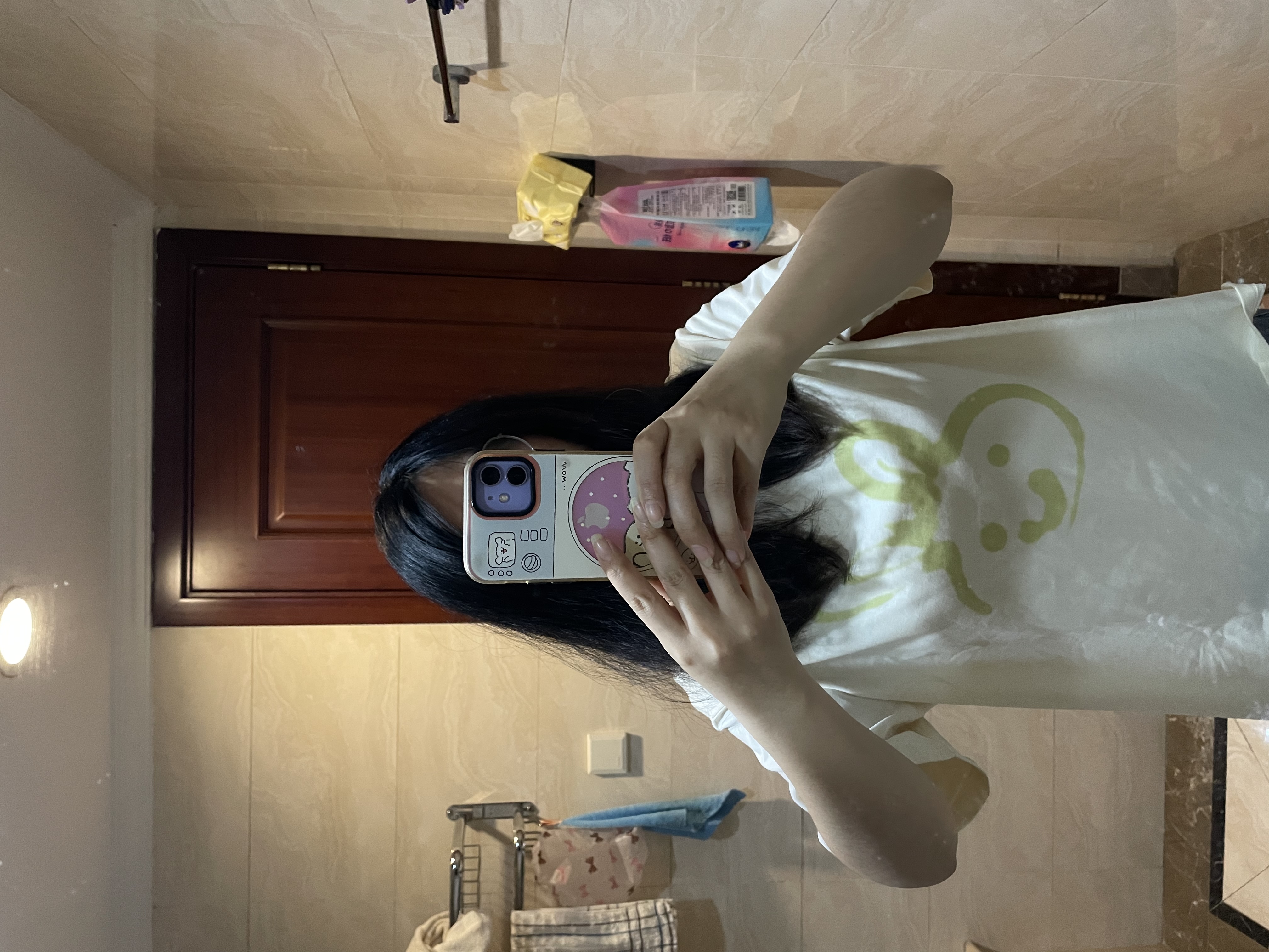 紫涵（ZIHAN）夏季米色T恤宽松纯棉短袖女打底衫内搭印花圆领上衣韩版甜美 米色 M 实拍图
