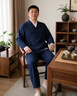 花花公子（PLAYBOY）春夏季中国风汉服男古风茶服禅意道士袍外套居士服七分袖长衫长袍 深蓝色（上衣+裤子） M 晒单实拍图