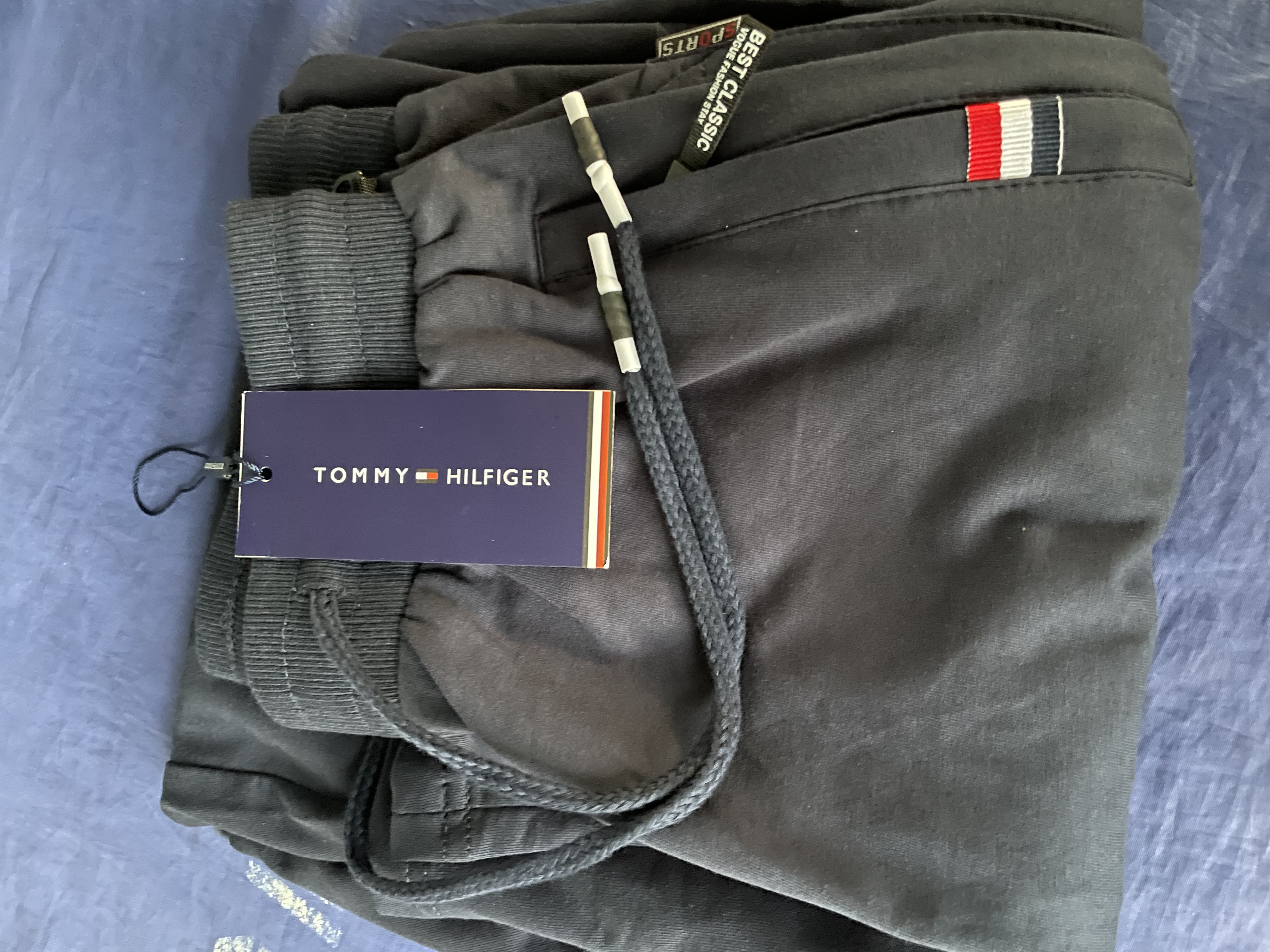 TOMMY JOHN美国Tommy汤米卫裤纯棉休闲男士运动裤春夏季宽松直筒束脚卫裤 深蓝【直筒裤】 XL 荐120-140斤 实拍图