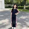 奥米鼠女童短袖套装夏季中大儿童洋气polo衫运动长裤两件套时尚潮流夏装 灰色 150 【建议身高135-145CM左右】 实拍图