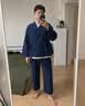 花花公子（PLAYBOY）春夏季中国风汉服男古风茶服禅意道士袍外套居士服七分袖长衫长袍 深蓝色（上衣+裤子） XL 晒单实拍图