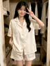 LULU CARTER甜美风波点真丝睡衣2026夏秋季新款女士带胸垫三件套家居服礼盒装 奶黄色-长袖长裤 （带可拆卸胸垫） L 建议100斤-120斤 实拍图